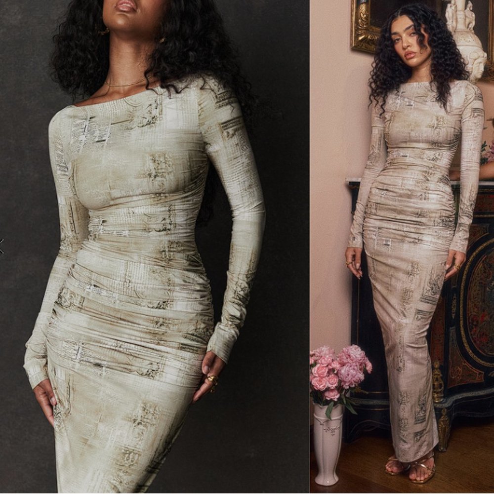 HOUSE OF CB 'Lanetta' Pale Sage Print Maxi Dress NWOT